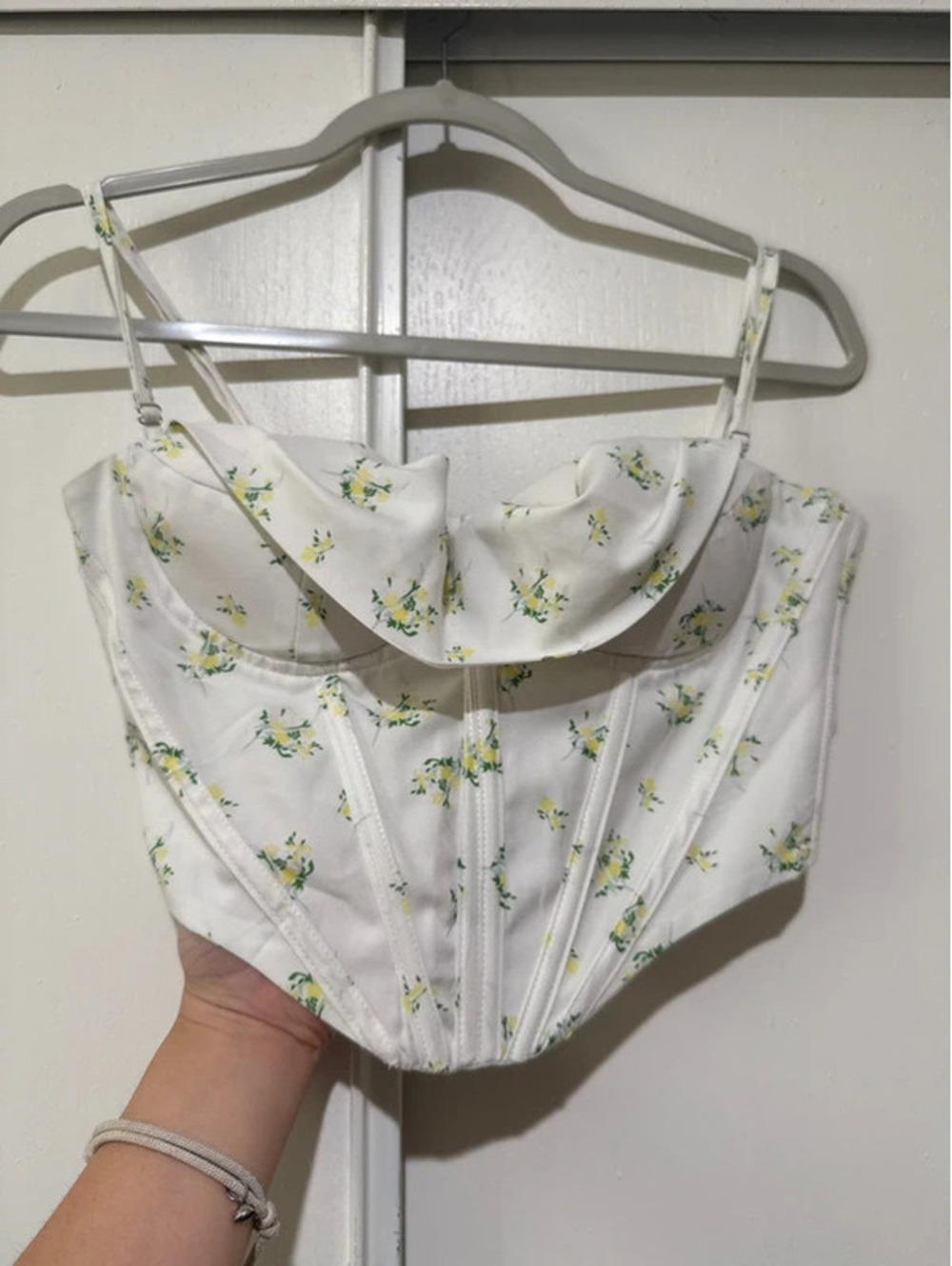 White Yellow Floral 2-Way Cowl Neck or Bustier Boned Corset Top – Size Small